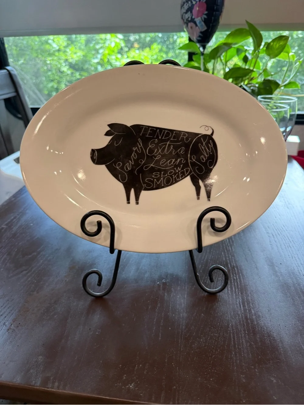 Crate & Barrel Oval Pig Plate - Tender Slow Smoked BBQ Serving Platter